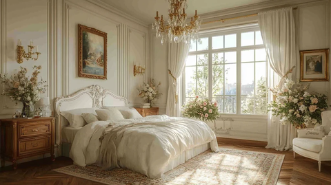 白色床铺木质床头柜