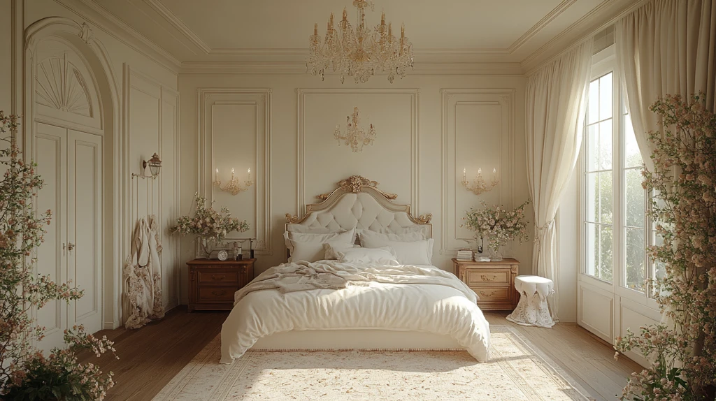 白色床铺木质床头柜