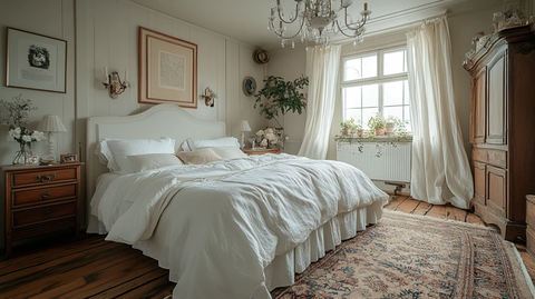 白色床铺木质床头柜