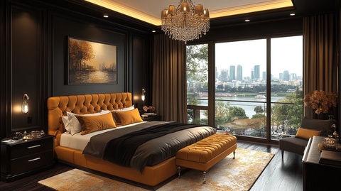 金色床黑色床头柜