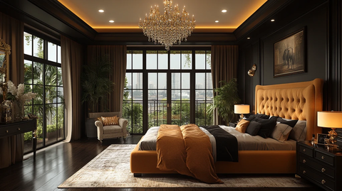 金色床黑色床头柜