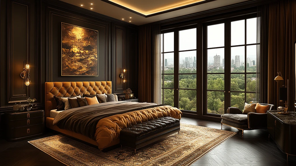 金色床黑色床头柜