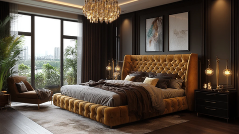 金色床黑色床头柜