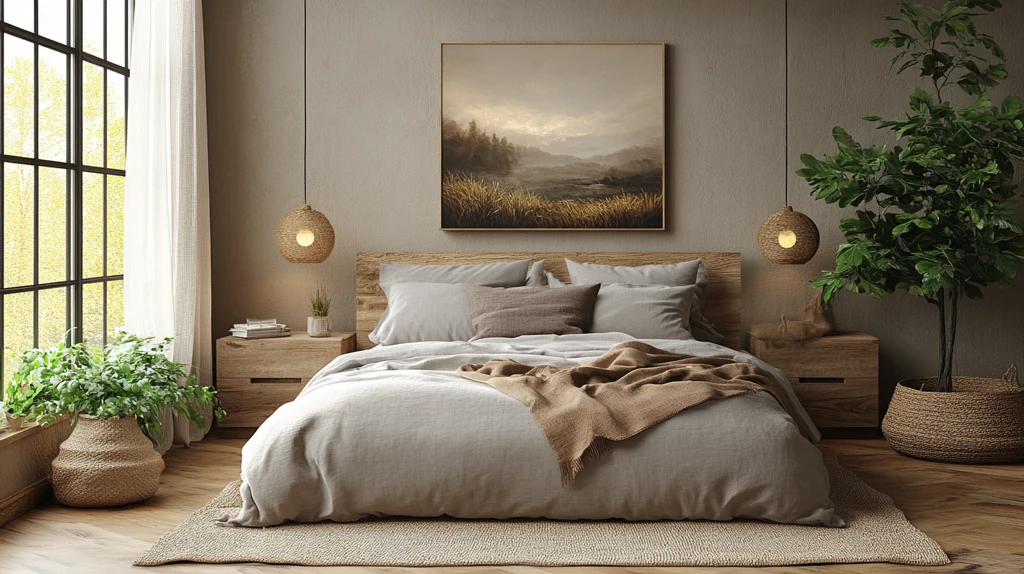 浅灰木床植物装饰