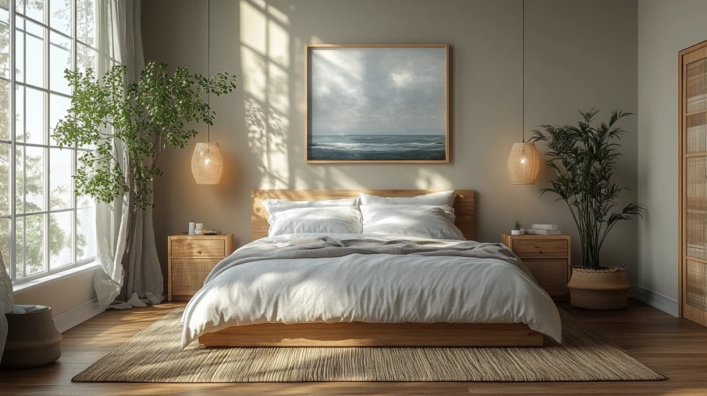 浅灰木床植物装饰