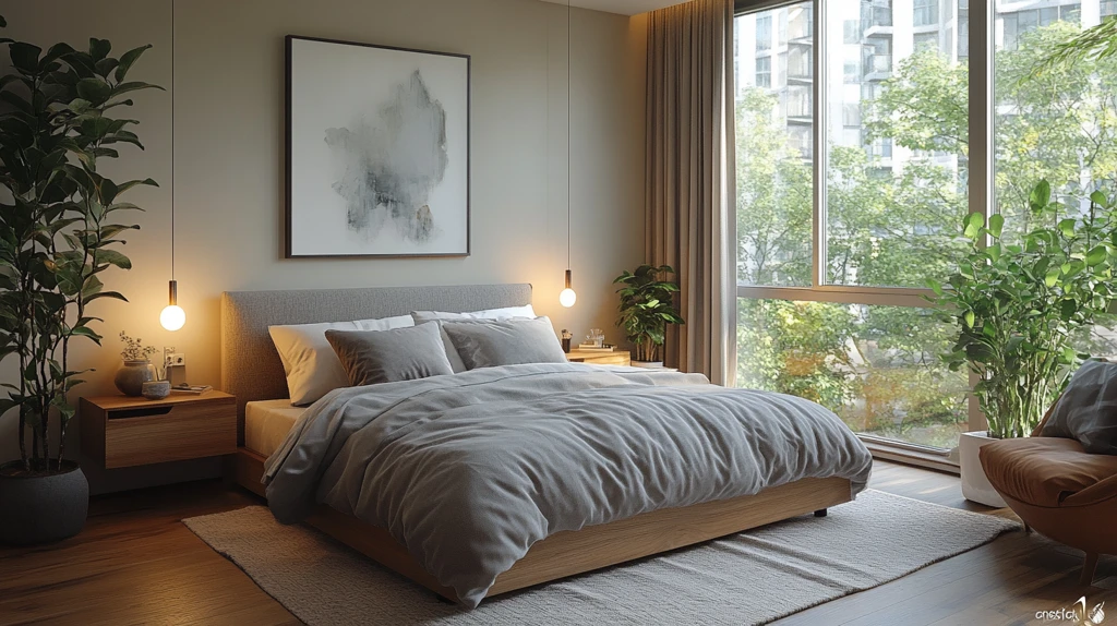 浅灰木床植物装饰