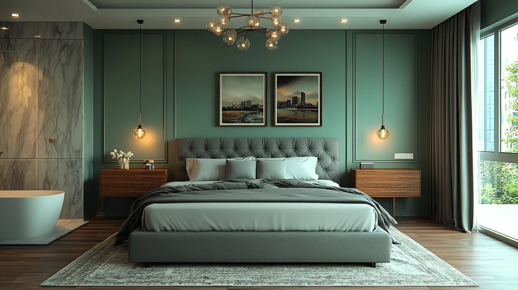 灰色木床卧室间