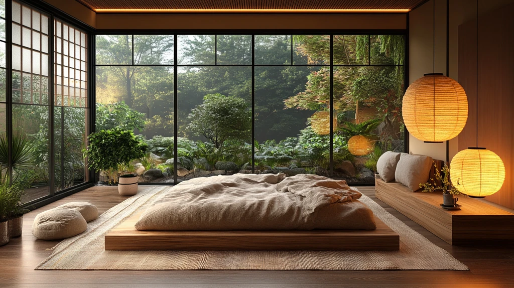 榻榻米实木床布置