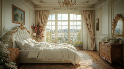 白色床铺木质床头柜