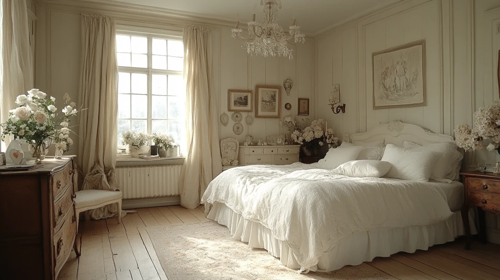 白色床铺木质床头柜