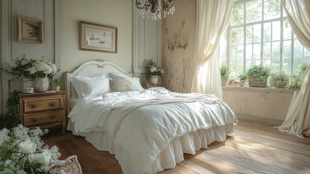 白色床铺木质床头柜