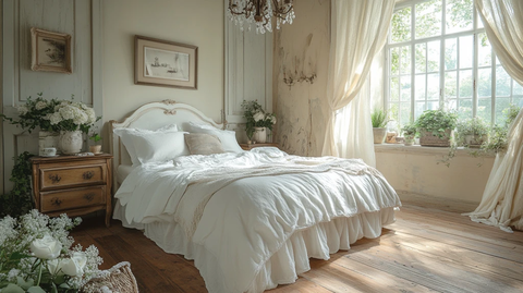 白色床铺木质床头柜