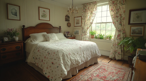 木质床头花帘卧室