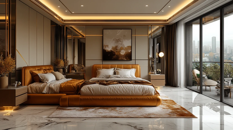 金色床铺木质床头柜