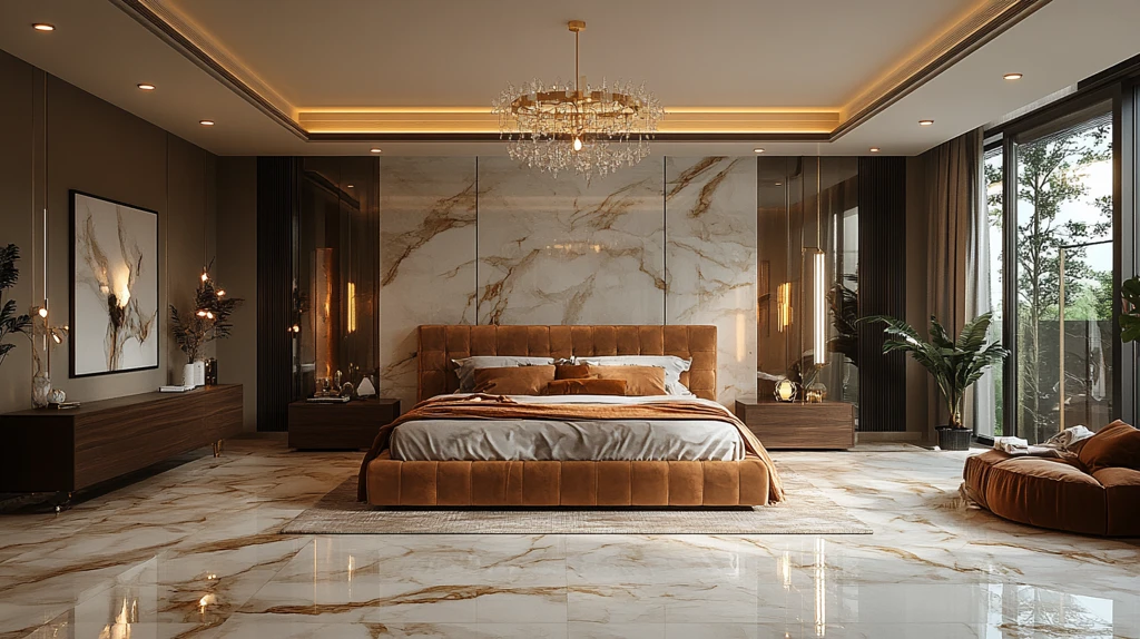 金色床铺木质床头柜