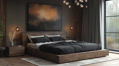 黑色床木质床头柜