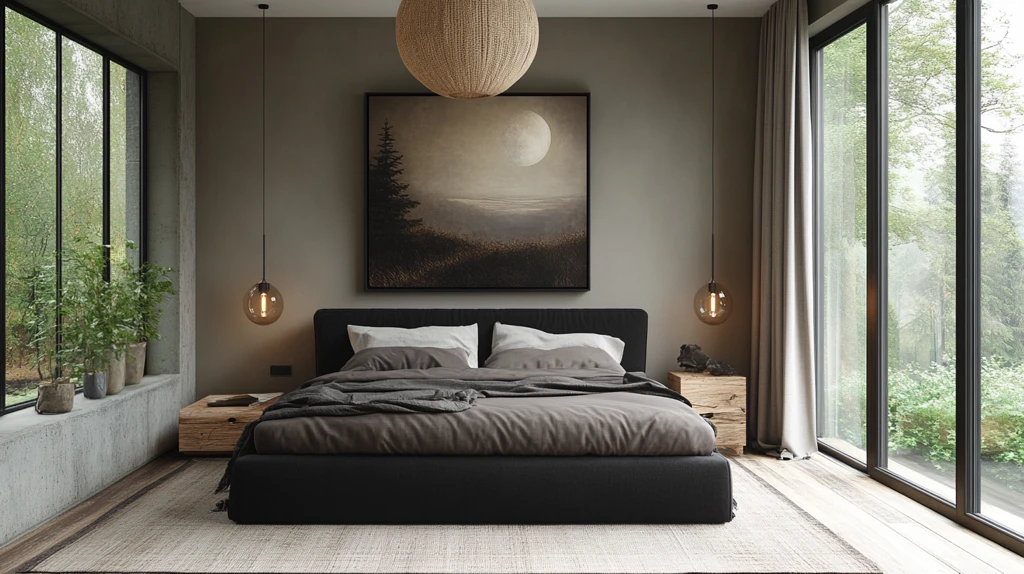 黑色床木质床头柜