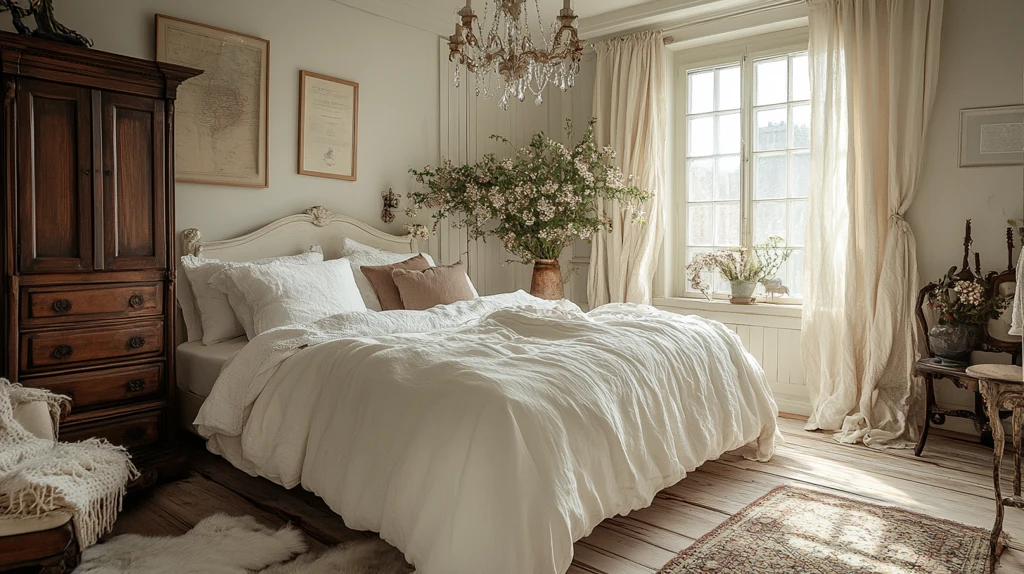 白色床雕刻木桌