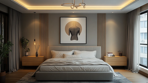 灰色木床简约卧室