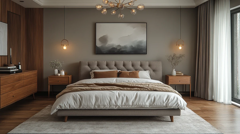 灰色木床简约卧室
