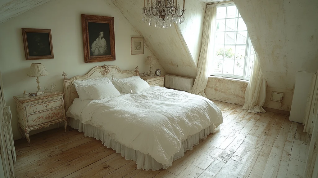 白色床与雕刻床头柜