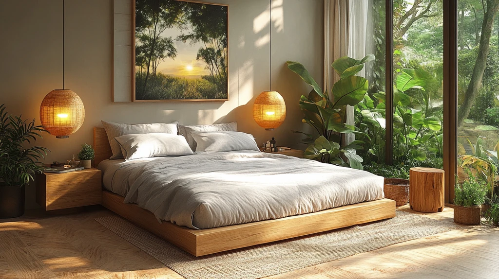 木质床头与灰床