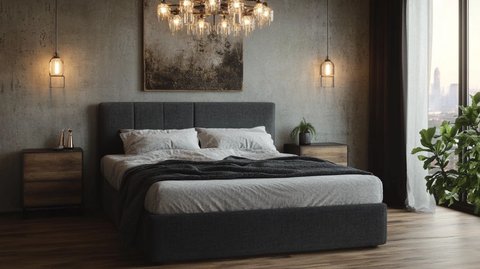 灰色床木质卧室