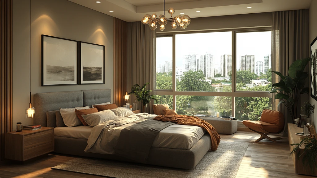 灰色床木质卧室