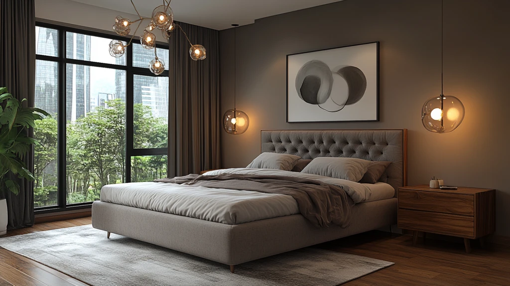 灰色床木质卧室