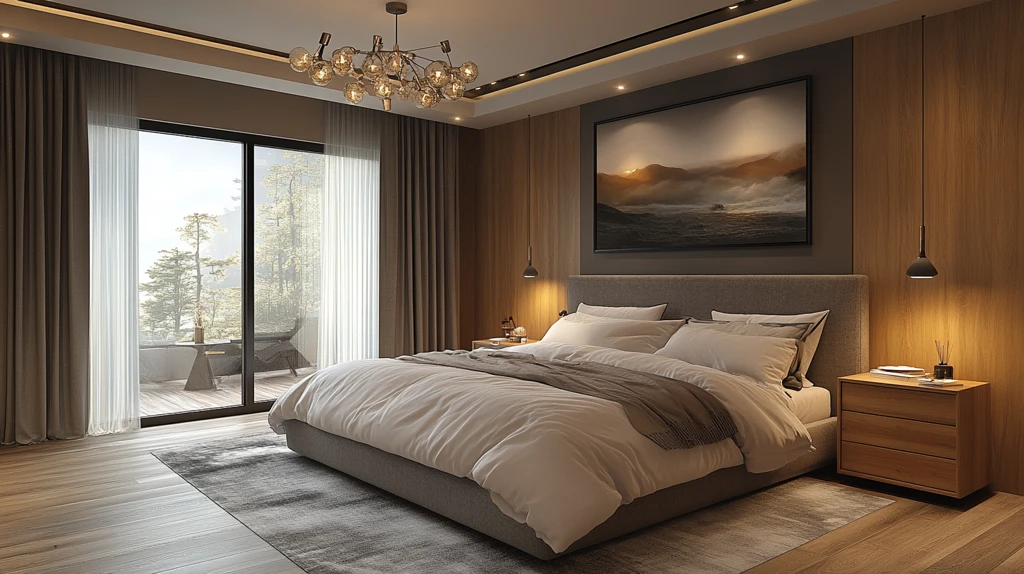 灰色床木质卧室