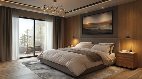 灰色床木质卧室