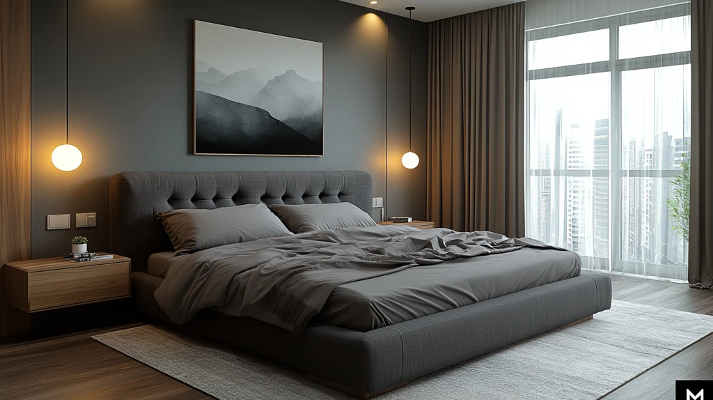 黑色木床简约空间