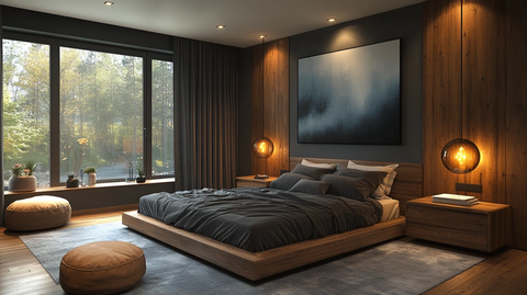 黑色木床简约空间