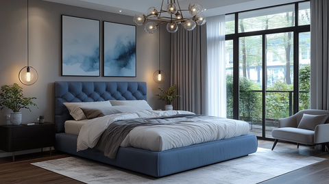 蓝色床铺简约卧室