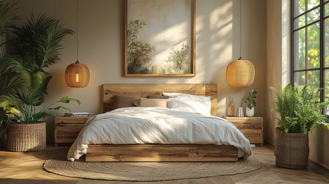 木床木桌绿植装饰