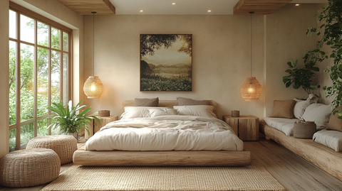 木床木桌绿植装饰