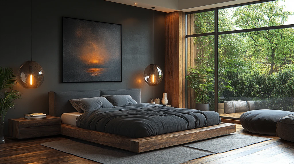 暗灰木床简约风