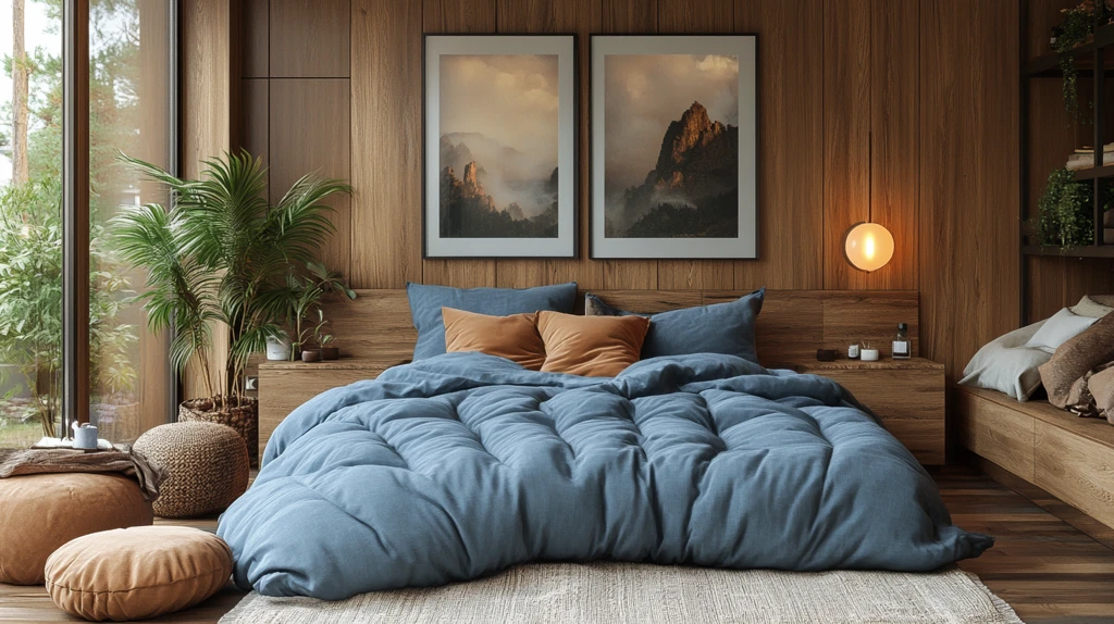 蓝色床铺简约卧室