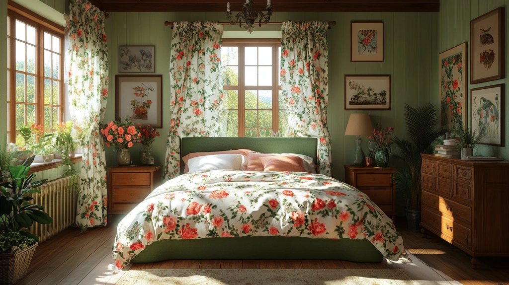 绿色床铺木质床头柜