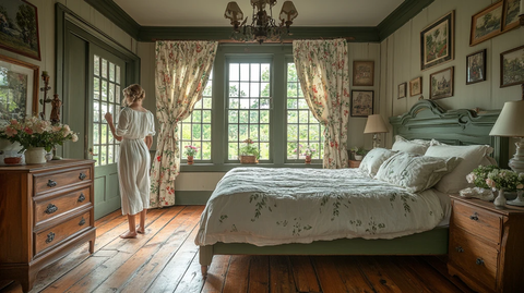 绿色床铺木质床头柜