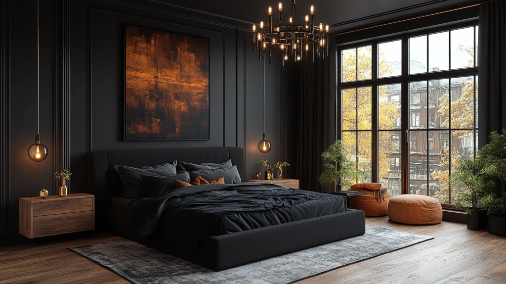 黑色床木质床头柜