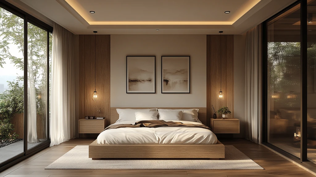 白色床与木地板