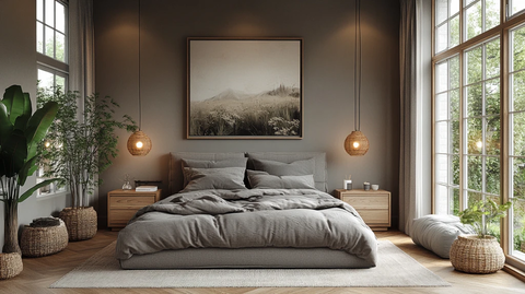 灰色木床简约卧室