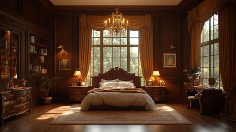 古典木床与豪华窗帘