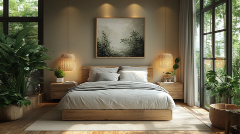 灰色床铺木质床头