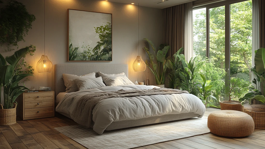 灰色床铺木质床头