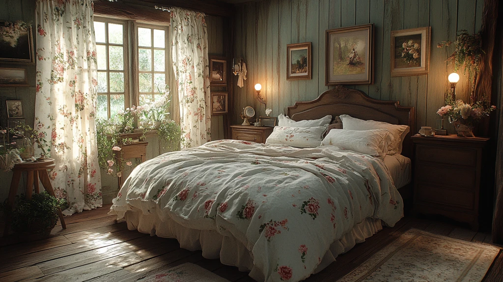 木床花帘温馨卧室