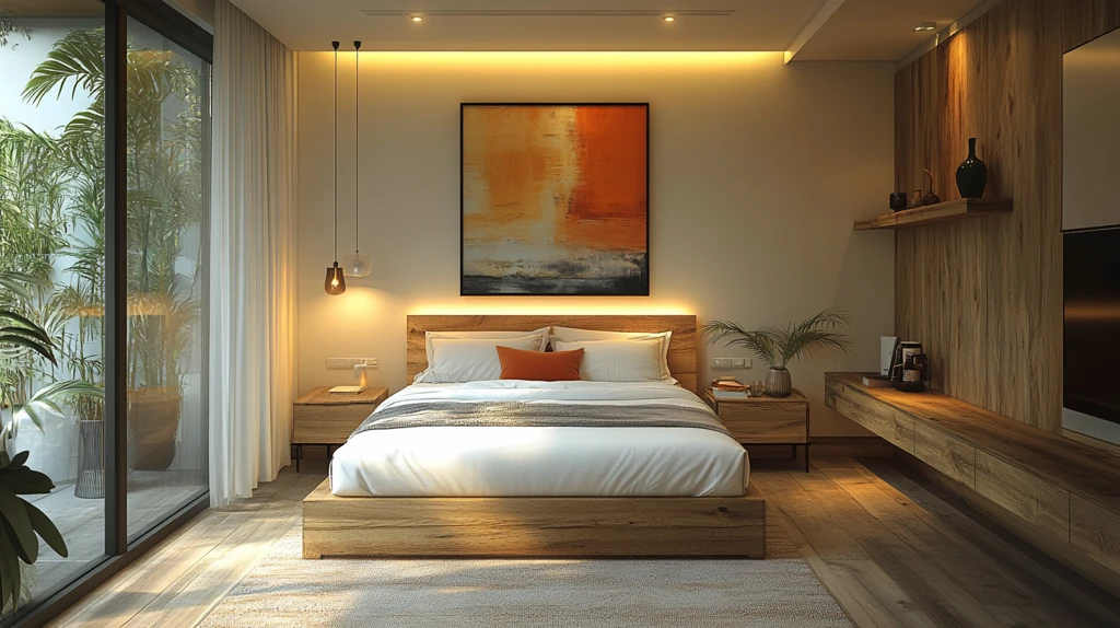 白色床木质床头柜