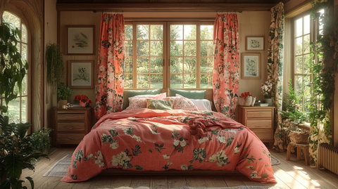 粉色床铺木质床头柜