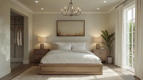 白色床与木质床头柜